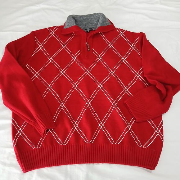 Pronti Collection by PHITA Men's 4XL Red Argyle 1/4-Zip Neck Big & Tall - Picture 3 of 15